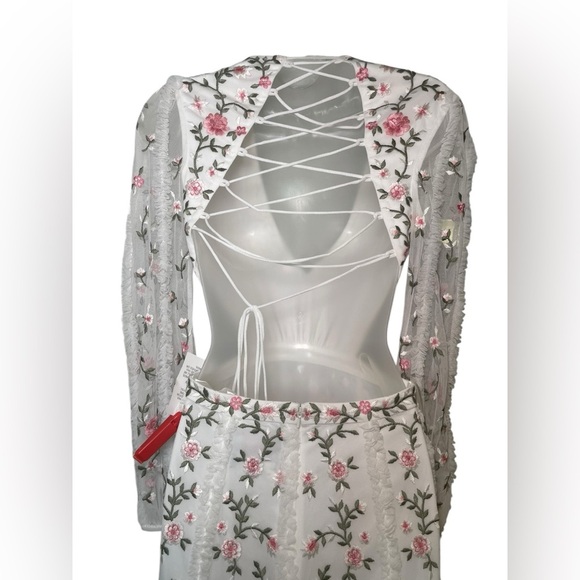 Mac Duggal New 70159 White Floral Embroidered Long Sleeve A-Line Cut Out Gown 0 - Picture 7 of 9